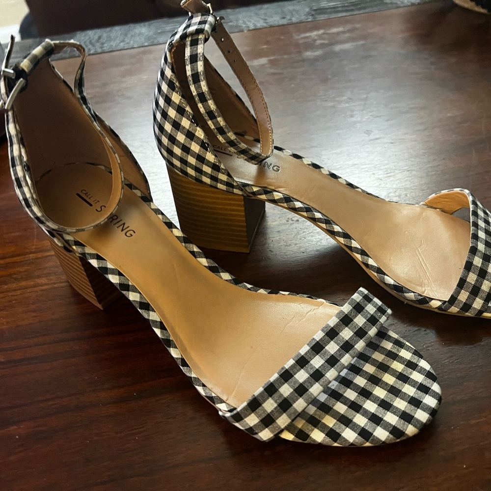 Checkered Block Heel Sandals
